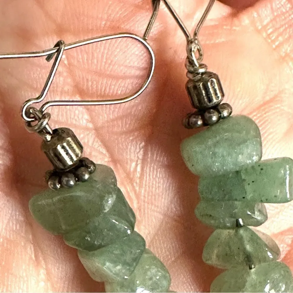 Aventurine silver tone drop earrings